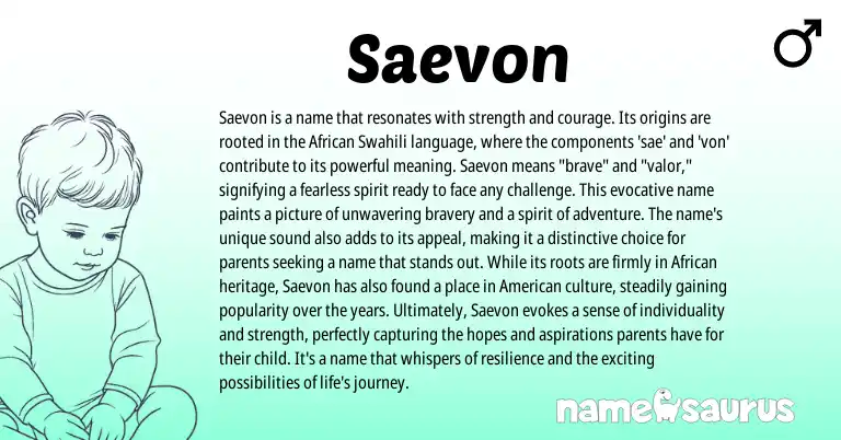 Infographic about Saevon name meaning, Saevon is a name from African, Swahili origin(s).