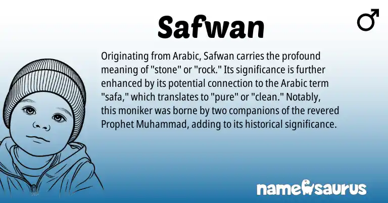Infographic about Safwan name meaning, Safwan is a name from Arabic origin(s).