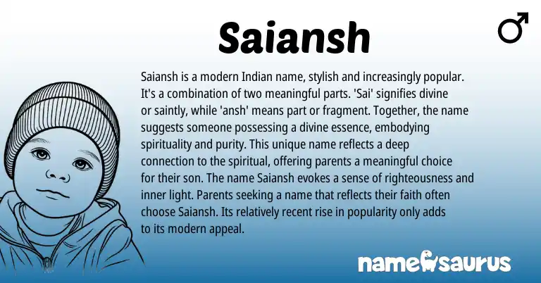 Infographic about Saiansh name meaning, Saiansh is a name from Hindu, Indian origin(s).