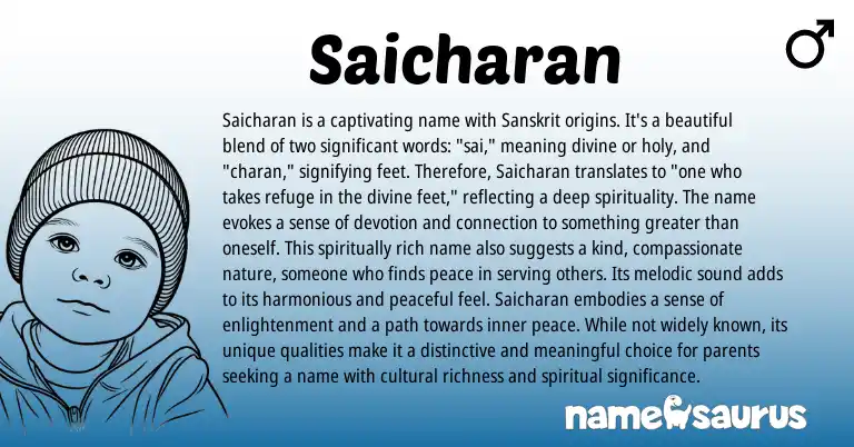 Infographic about Saicharan name meaning, Saicharan is a name from Indian, Sanskrit origin(s).