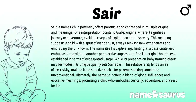 Infographic about Sair name meaning, Sair is a name from Arabic origin(s).