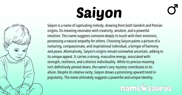 Infographic about Saiyon name meaning, Saiyon is a name from Persian, Sanskrit origin(s).