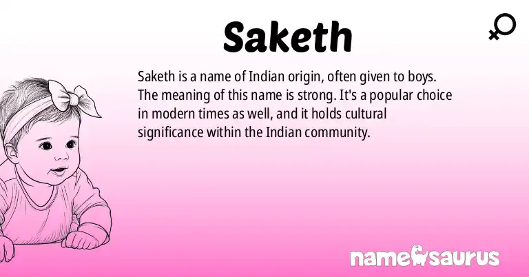 Infographic about Saketh name meaning, Saketh is a name from Indian origin(s).