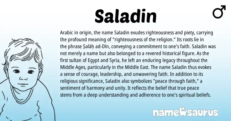 Infographic about Saladin name meaning, Saladin is a name from Middle East, Arabic, Syria origin(s).