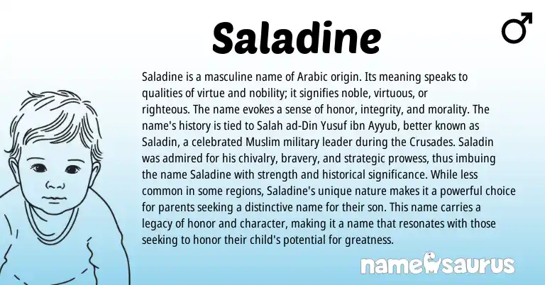 Infographic about Saladine name meaning, Saladine is a name from Arabic origin(s).