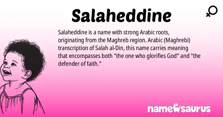 Infographic about Salaheddine name meaning, Salaheddine is a name from Arabic (Maghrebi) origin(s).