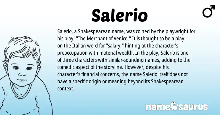 Infographic about Salerio name meaning, Salerio is a name from Shakespearean, Italian origin(s).