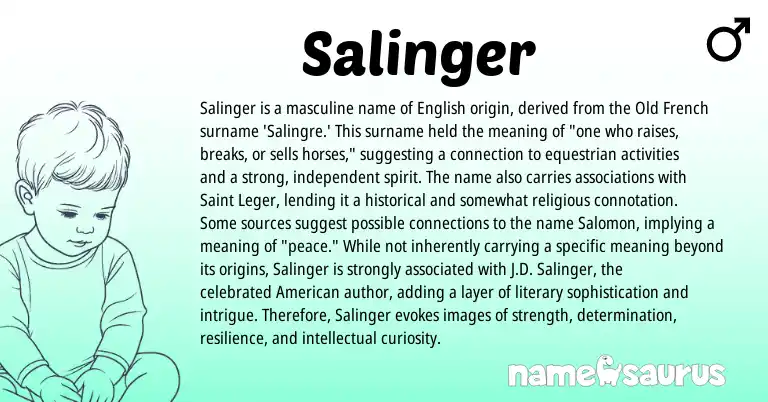 Infographic about Salinger name meaning, Salinger is a name from French, English, American origin(s).