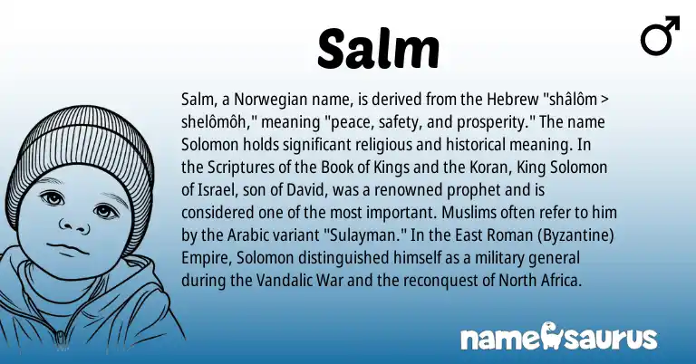 Infographic about Salm name meaning, Salm is a name from North Africa, Norwegian, Roman, Arabic, Hebrew origin(s).
