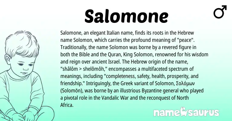 Infographic about Salomone name meaning, Salomone is a name from North Africa, Greek, Hebrew, Italian origin(s).