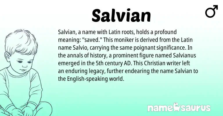 Infographic about Salvian name meaning, Salvian is a name from English, Latin origin(s).