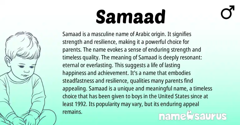 Infographic about Samaad name meaning, Samaad is a name from Arabic origin(s).