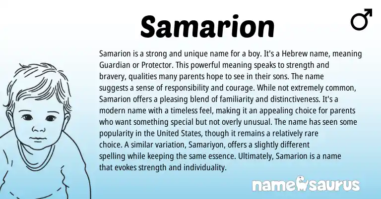 Infographic about Samarion name meaning, Samarion is a name from Hebrew origin(s).