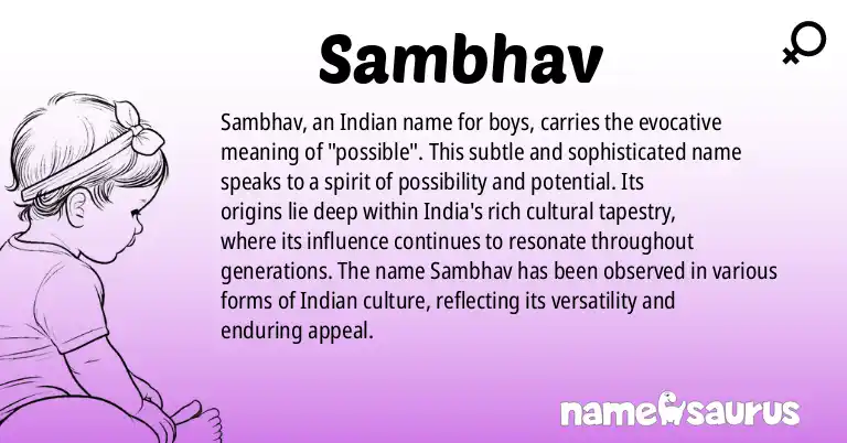 Infographic about Sambhav name meaning, Sambhav is a name from Indian origin(s).