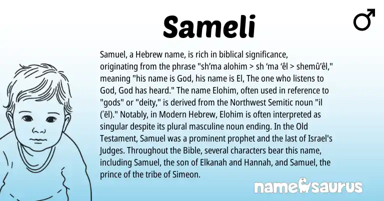 Infographic about Sameli name meaning, Sameli is a name from Semitic, Hebrew, Modern origin(s).