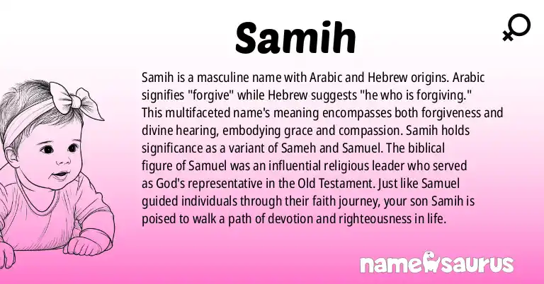 Infographic about Samih name meaning, Samih is a name from Arabic, Hebrew origin(s).