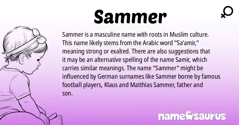 Infographic about Sammer name meaning, Sammer is a name from Muslim origin(s).