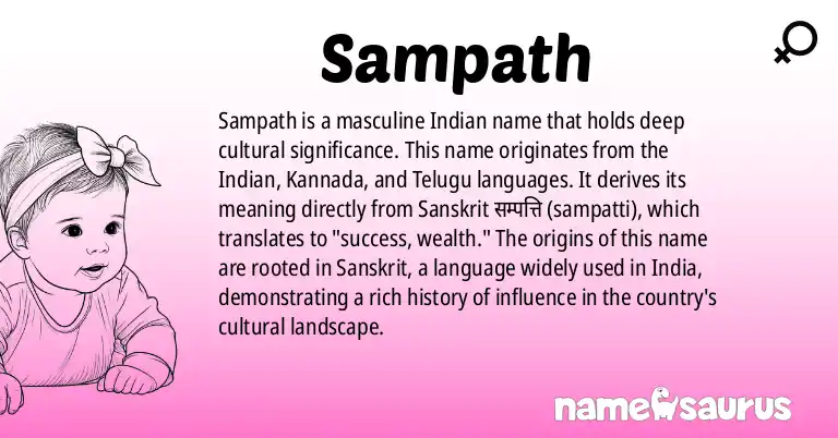 Infographic about Sampath name meaning, Sampath is a name from Indian, Kannada, Telugu, Tamil origin(s).
