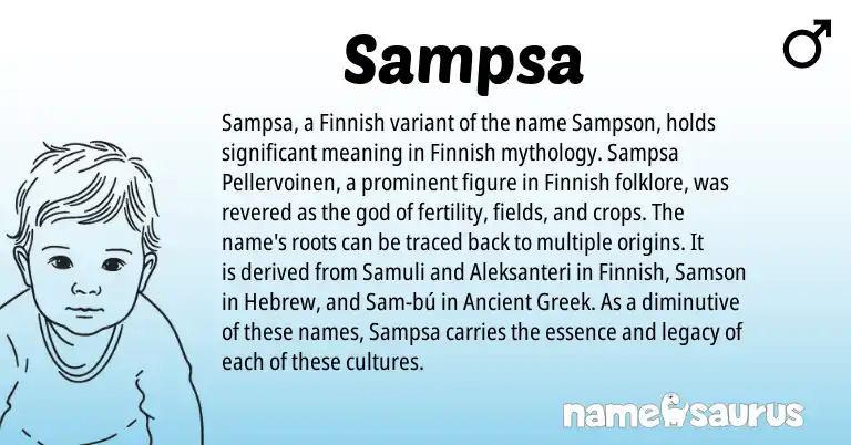 Infographic about Sampsa name meaning, Sampsa is a name from Finnish, Hebrew, Ancient Greek origin(s).