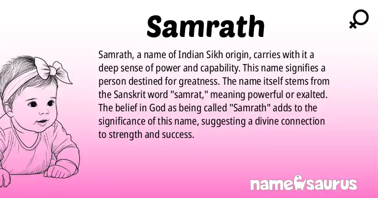 Infographic about Samrath name meaning, Samrath is a name from Indian (Sikh) origin(s).