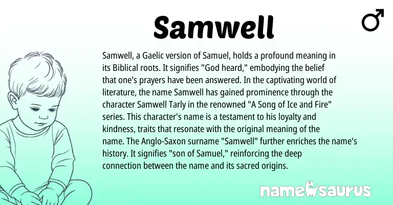 Infographic about Samwell name meaning, Samwell is a name from Gaelic, Anglo-Saxon origin(s).