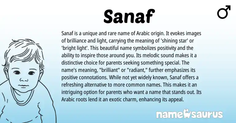 Infographic about Sanaf name meaning, Sanaf is a name from Arabic origin(s).