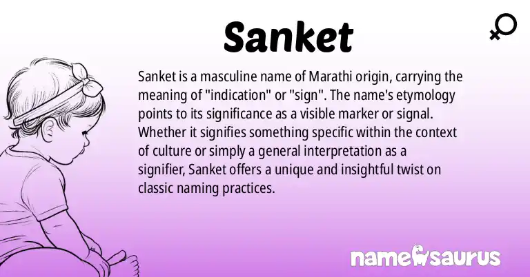 Infographic about Sanket name meaning, Sanket is a name from Marathi origin(s).