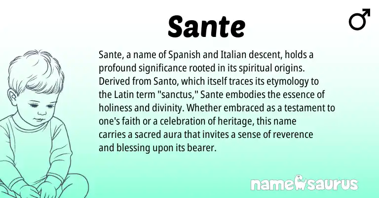 Infographic about Sante name meaning, Sante is a name from Spanish, Latin, Italian origin(s).