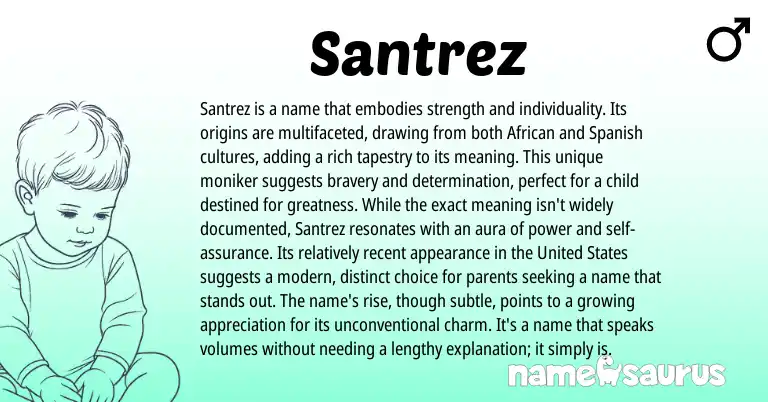 Infographic about Santrez name meaning, Santrez is a name from African, Spanish origin(s).