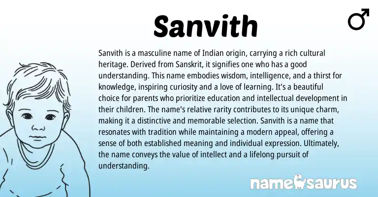 Infographic about Sanvith name meaning, Sanvith is a name from Indian, Sanskrit origin(s).