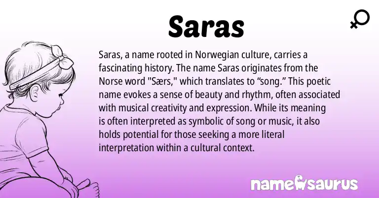 Infographic about Saras name meaning, Saras is a name from Norwegian origin(s).