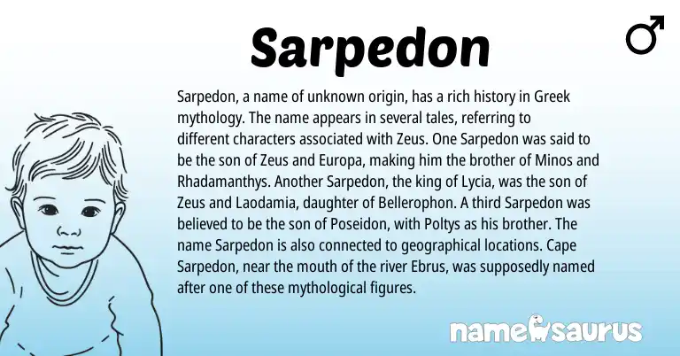 Infographic about Sarpedon name meaning, Sarpedon is a name from Greek origin(s).