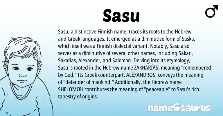 Infographic about Sasu name meaning, Sasu is a name from Finnish, Hebrew, Greek origin(s).