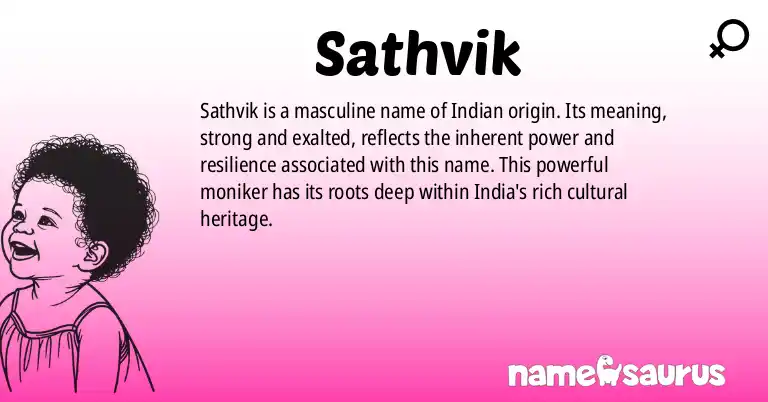 Infographic about Sathvik name meaning, Sathvik is a name from Indian origin(s).