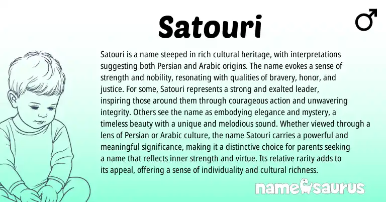 Infographic about Satouri name meaning, Satouri is a name from Persian origin(s).