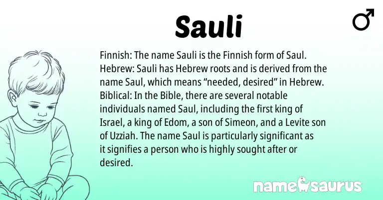 Infographic about Sauli name meaning, Sauli is a name from Finnish, Hebrew origin(s).