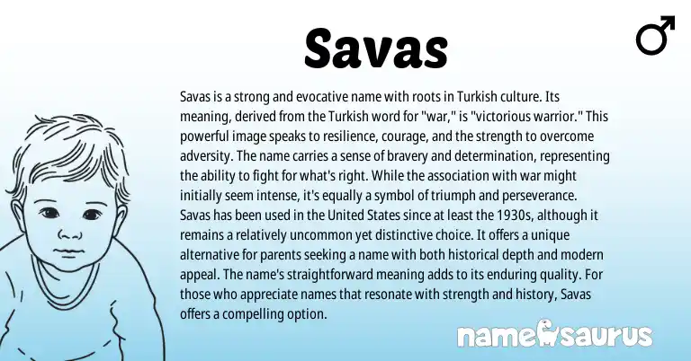 Infographic about Savas name meaning, Savas is a name from Turkish origin(s).