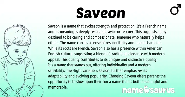 Infographic about Saveon name meaning, Saveon is a name from French origin(s).