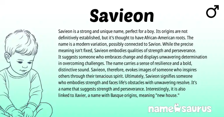 Infographic about Savieon name meaning, Savieon is a name from Basque origin(s).