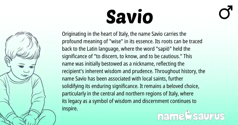 Infographic about Savio name meaning, Savio is a name from Latin origin(s).