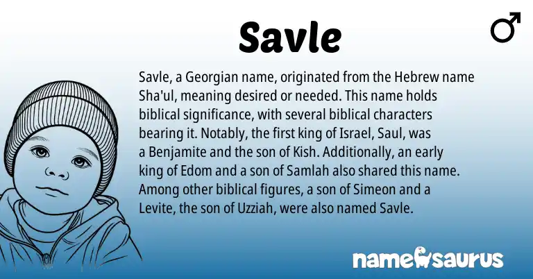 Infographic about Savle name meaning, Savle is a name from Georgian, Hebrew origin(s).
