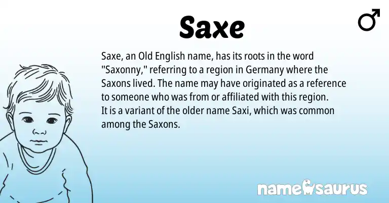 Infographic about Saxe name meaning, Saxe is a name from Old English origin(s).