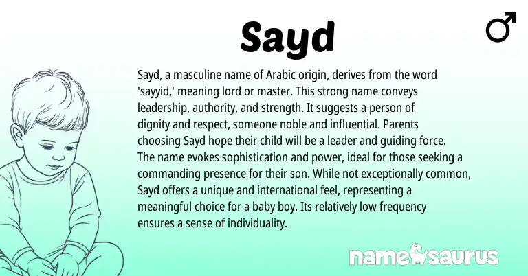 Infographic about Sayd name meaning, Sayd is a name from Arabic origin(s).