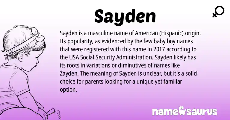 Infographic about Sayden name meaning, Sayden is a name from American (Hispanic) origin(s).