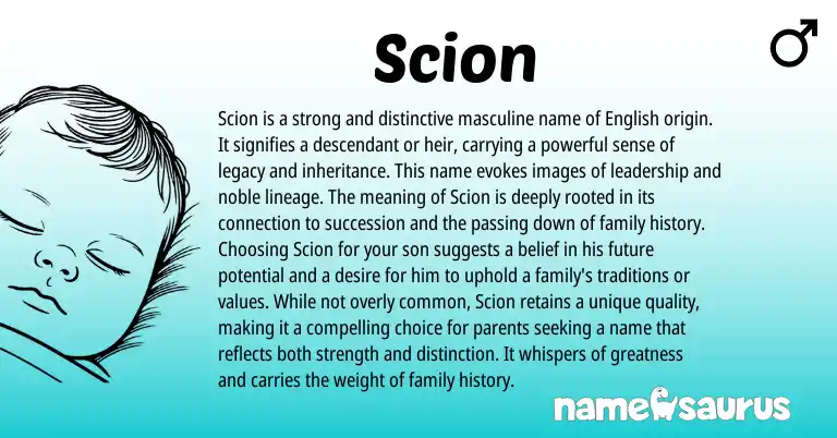 Infographic about Scion name meaning, Scion is a name from English origin(s).