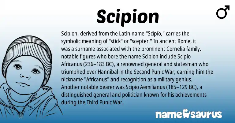 Infographic about Scipion name meaning, Scipion is a name from Latin origin(s).