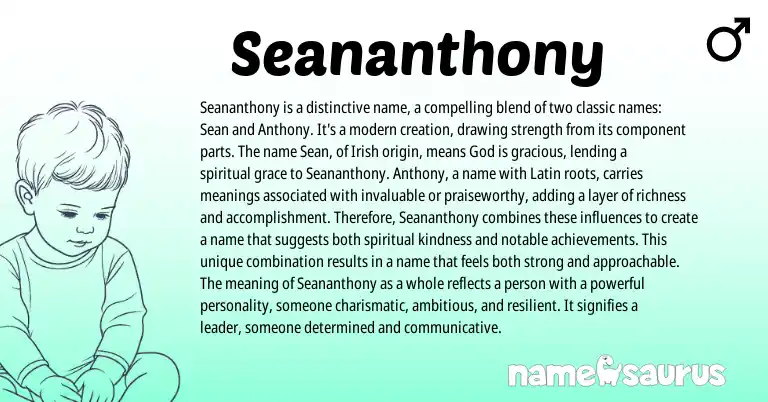 Infographic about Seananthony name meaning, Seananthony is a name from Irish origin(s).