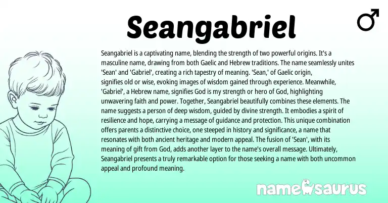 Infographic about Seangabriel name meaning, Seangabriel is a name from Gaelic origin(s).