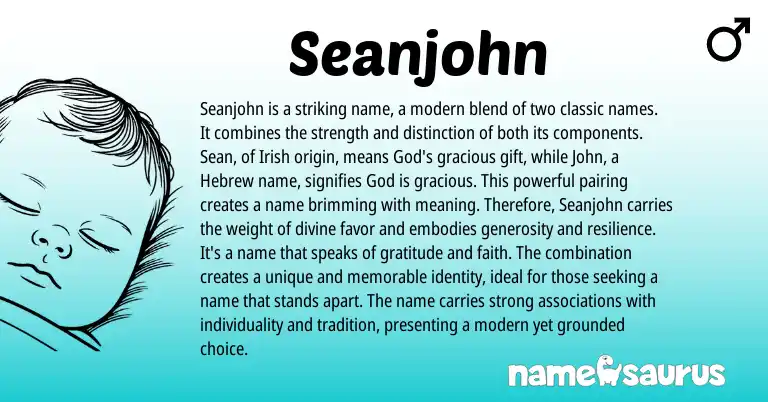 Infographic about Seanjohn name meaning, Seanjohn is a name from Hebrew, Irish origin(s).