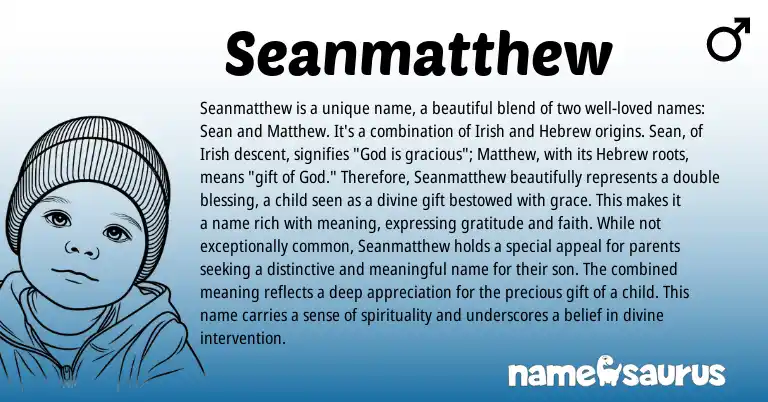 Infographic about Seanmatthew name meaning, Seanmatthew is a name from Hebrew, Irish origin(s).